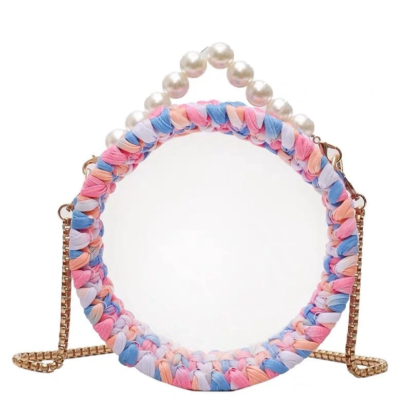 Women's Small Arylic Flower Cute Round Open Crossbody Bag