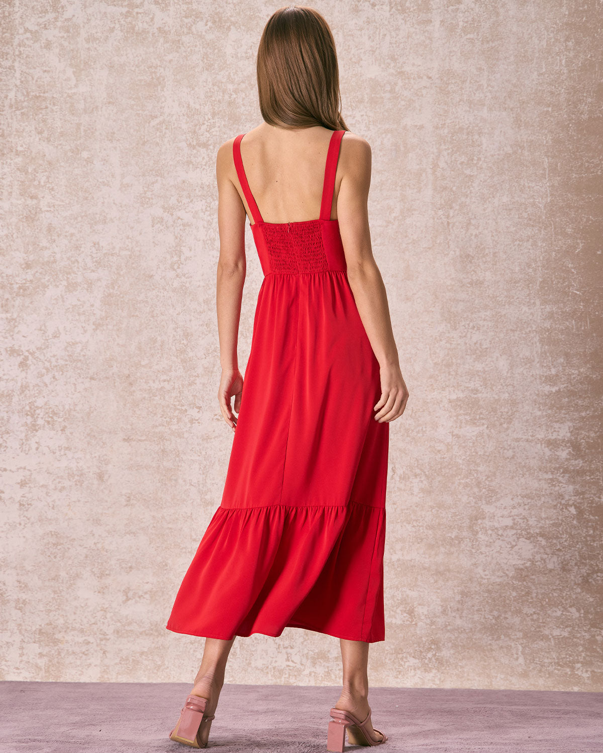 The Red Sweetheart Neck Layered Slip Maxi Dress