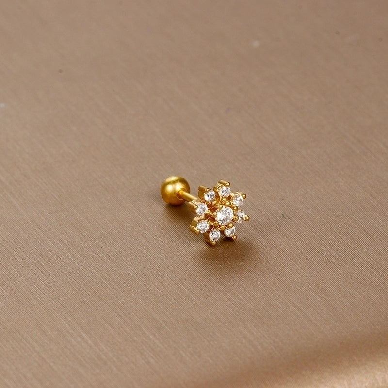 1 Piece Sweet Minimalist Flower Plating Inlay Titanium Steel Zircon Ear Studs