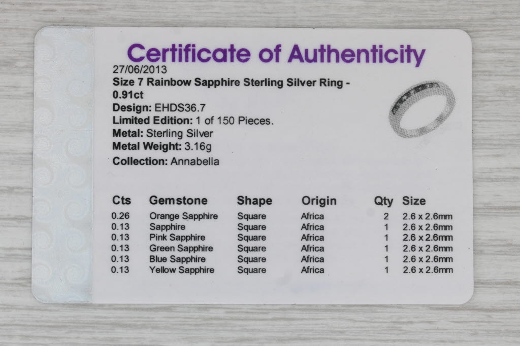 0.91ctw Rainbow Sapphires Ring Sterling Silver Size 6.25 Stackable Band COA
