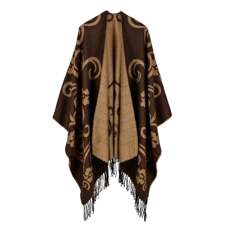 Export Women's Rhombus Tassel Lengthened Hot Selling Imitation Cashmere Shawl Both Sides Available Thickened Cape