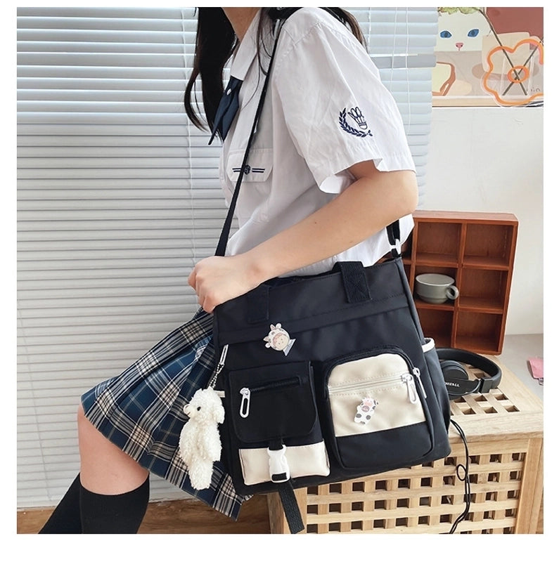 Women's Canvas Geometric Solid Color Cute Preppy Style Zipper Shoulder Bag Canvas Bag Crossbody Bag