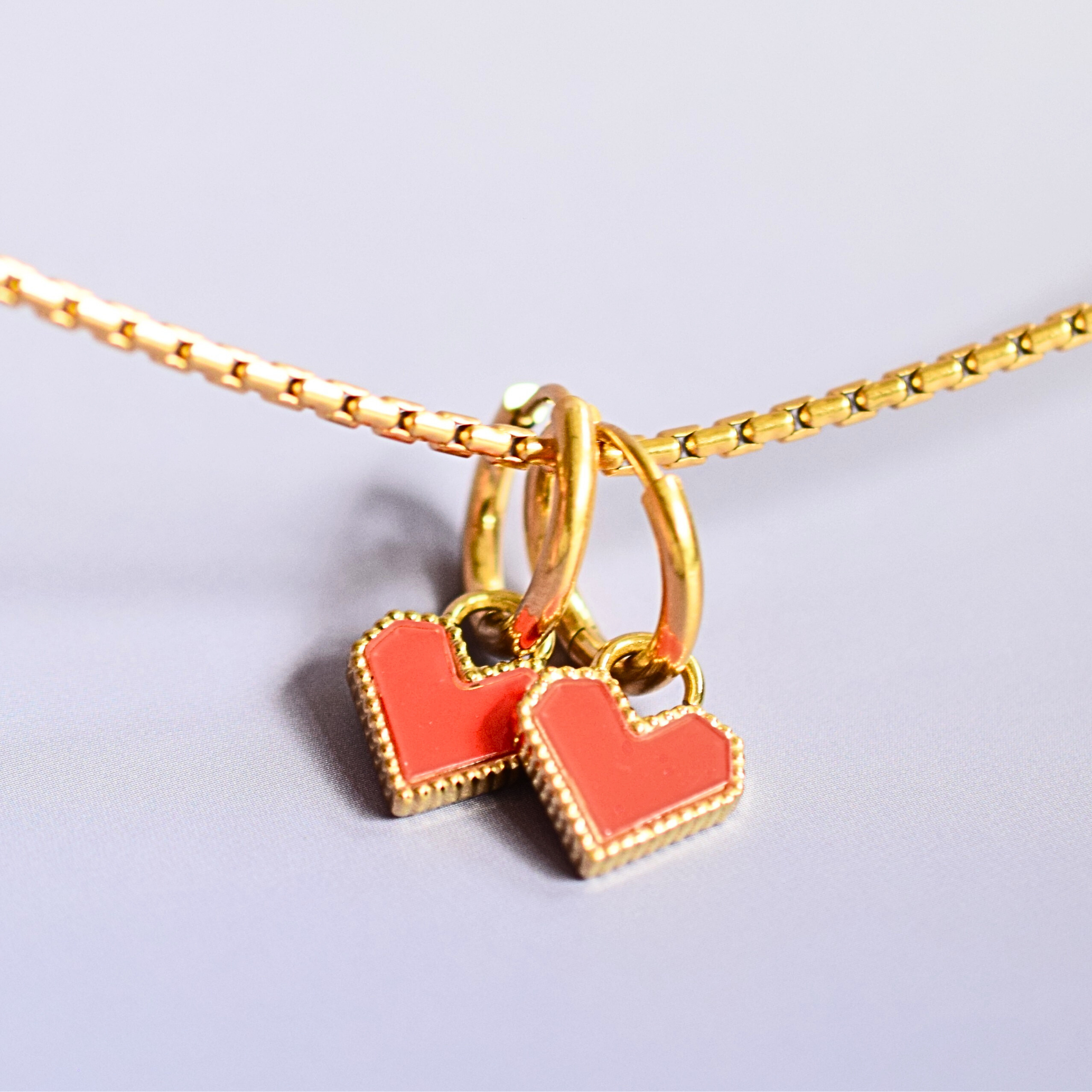 Red heart charm hoops - Gold