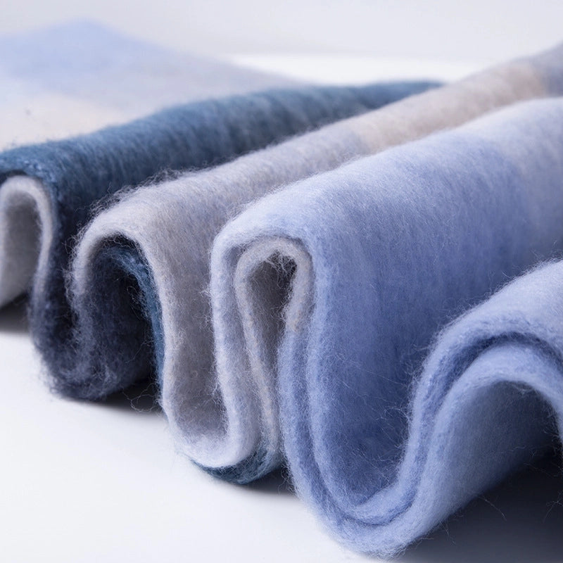 Blue Plaid Student Warm Big Scarf Women's Winter New Versatile  Shawl Outer Wear Dual-use Scarf