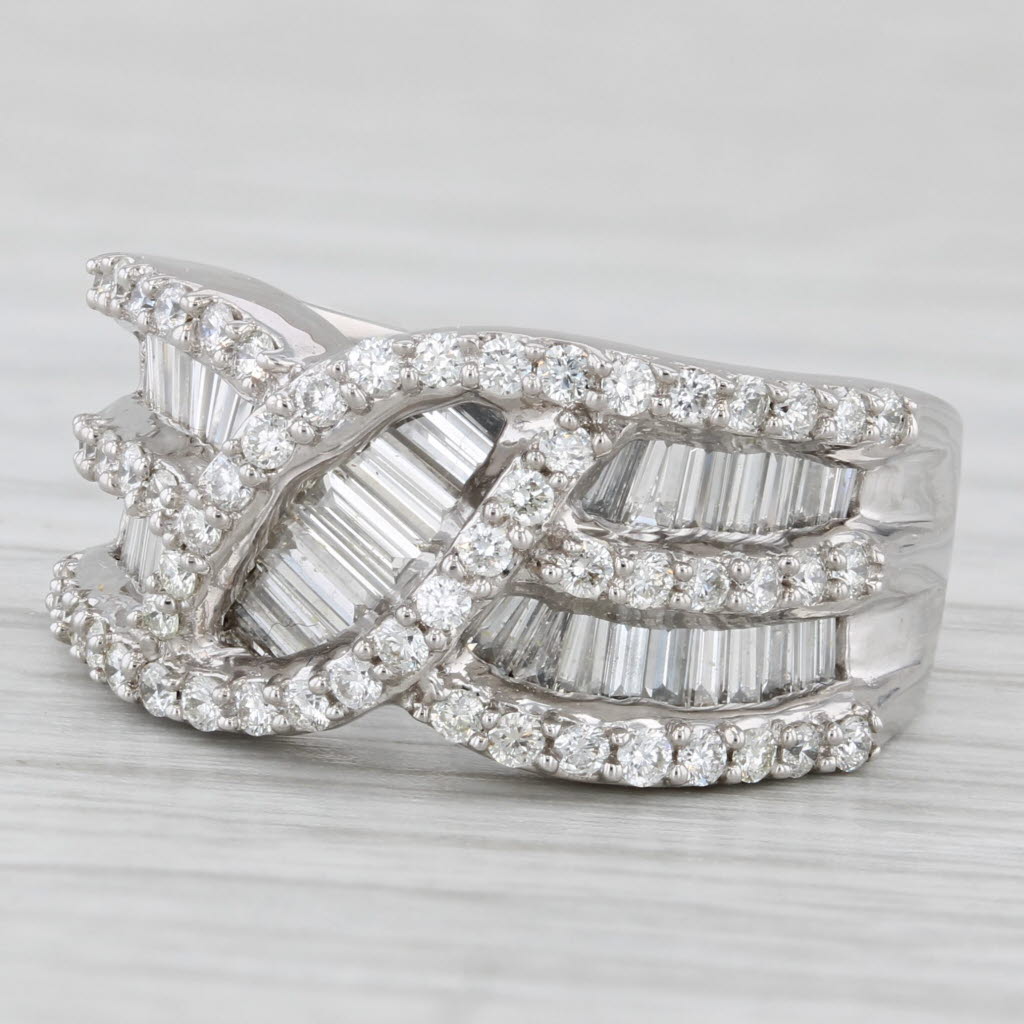 New 1.60ctw Channel Set Diamond Bypass Ring 14k White Gold Size 6