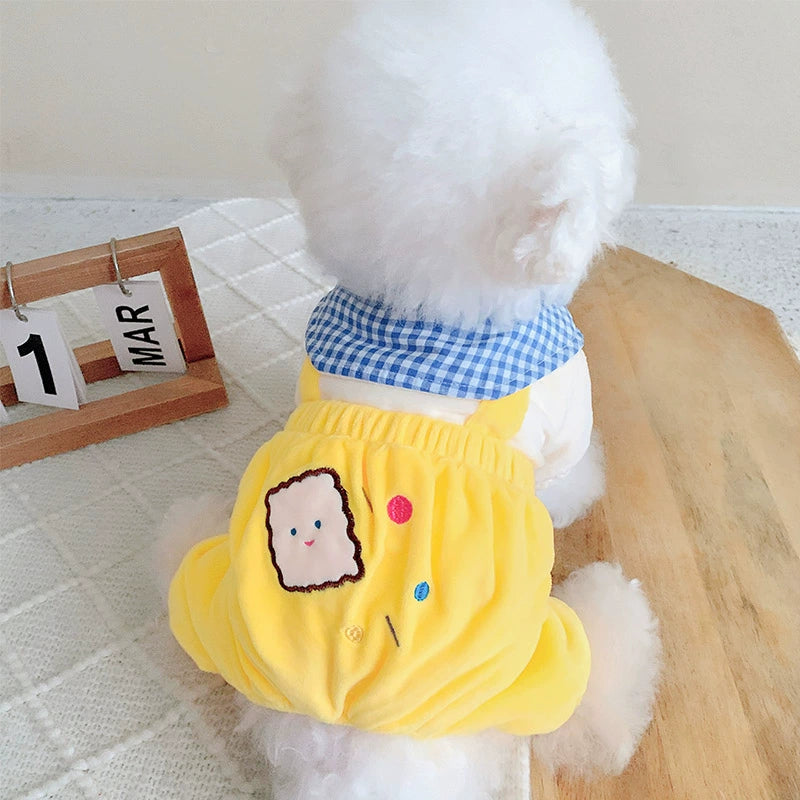 Plaid Collar Cookie Printed Fleece Dog Jumpsuits