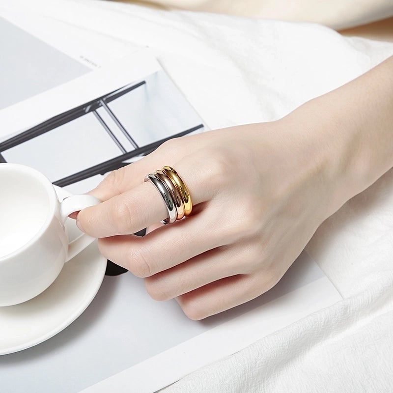 304 Stainless Steel 18K Gold Plated Basic Minimalist Classic Style Round Rings