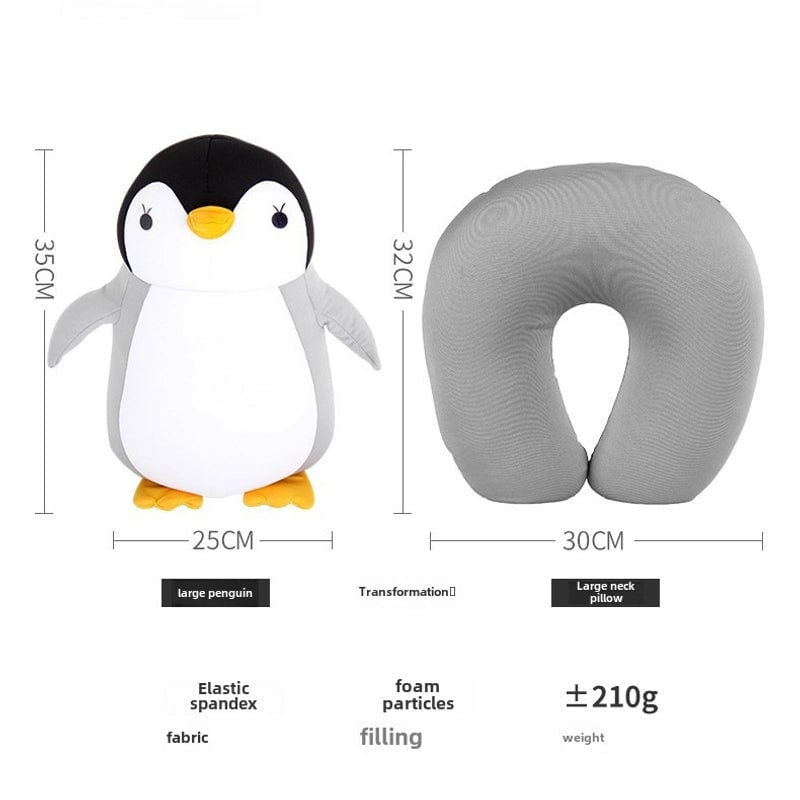 Popular Cartoon Penguin U-shaped Pillow Foam Particle Cartoon Two-in-one Deformation Neck Pillow Penguin Dual-use Pillow