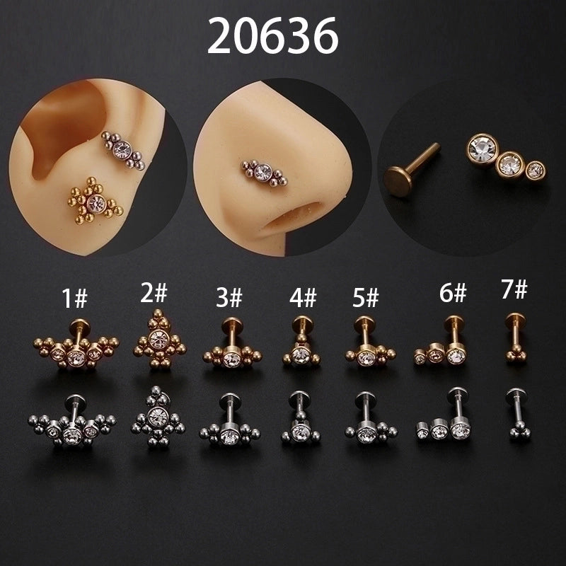 Minimalist Geometric Stainless Steel Inlay Zircon Lip Stud 1 Piece