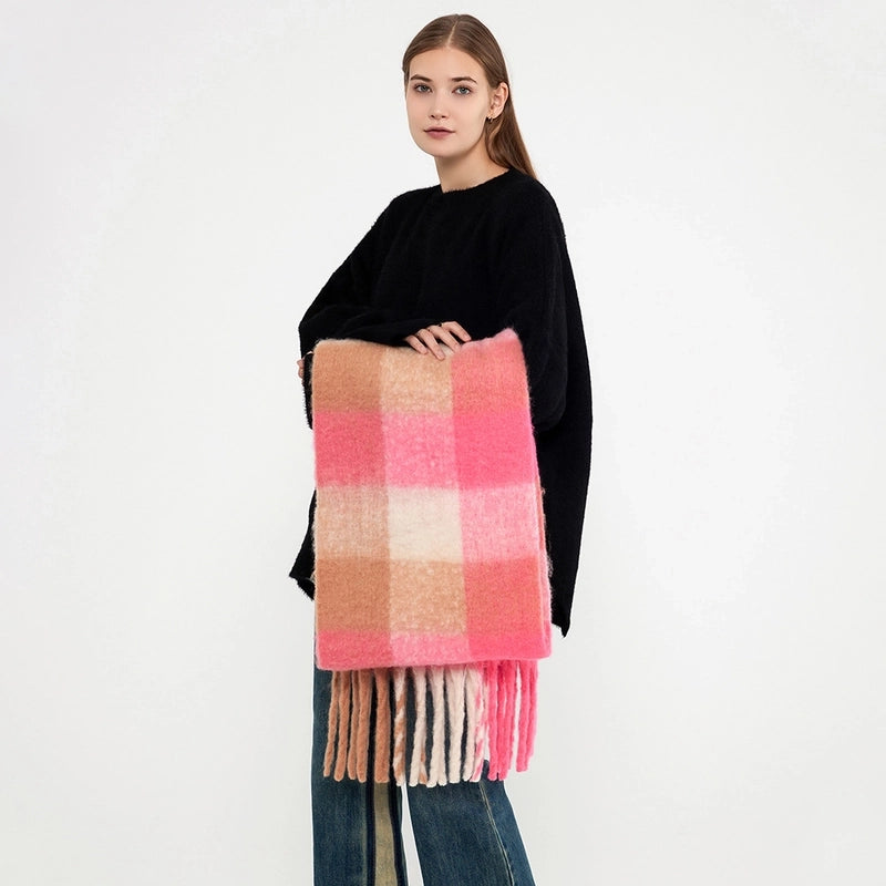 New Winter Warm Plaid Tassel Scarf Women's Cashmere Wool Warm Long Neck Shawl