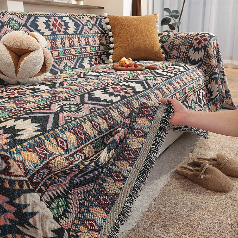 Zarela Boho Sofa Cover Chenille Tassel Throw