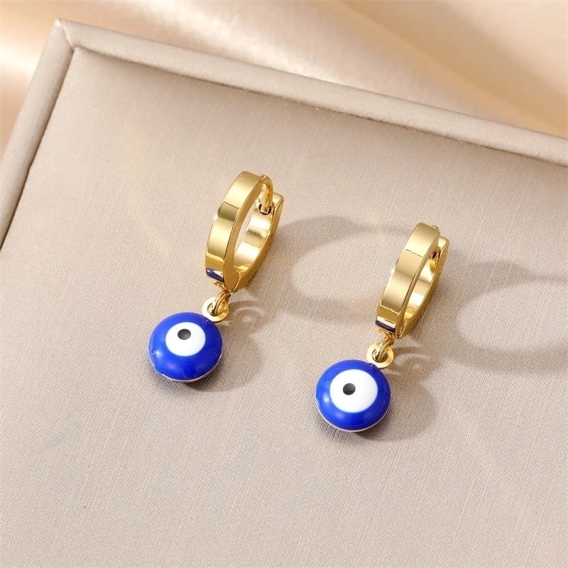 1 Pair Sweet Minimalist Eye Enamel 201 Stainless Steel Resin Dangling Earrings
