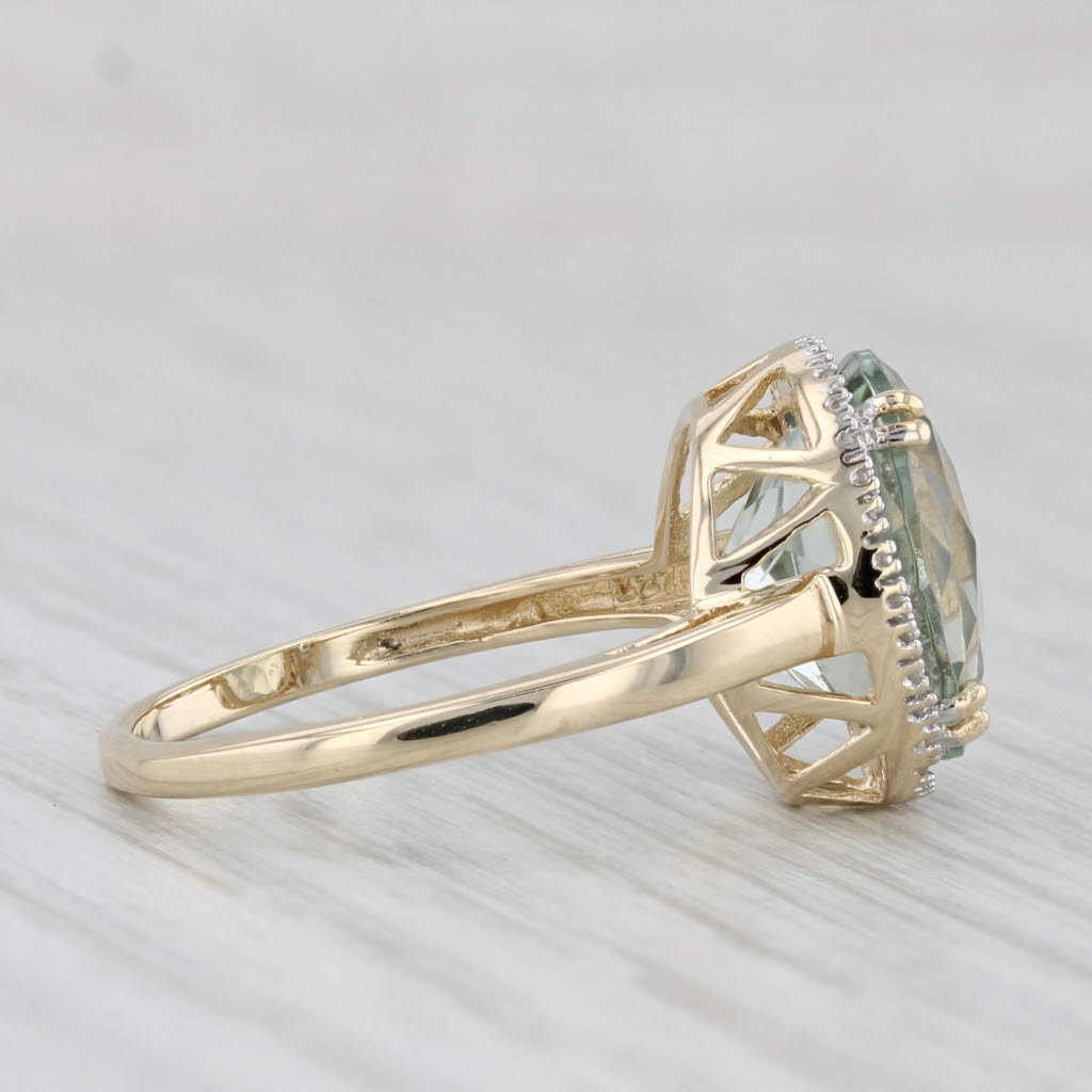 4.67ctw Prasiolite Green Amethyst Diamond Halo Ring 14k Yellow Gold Size 7