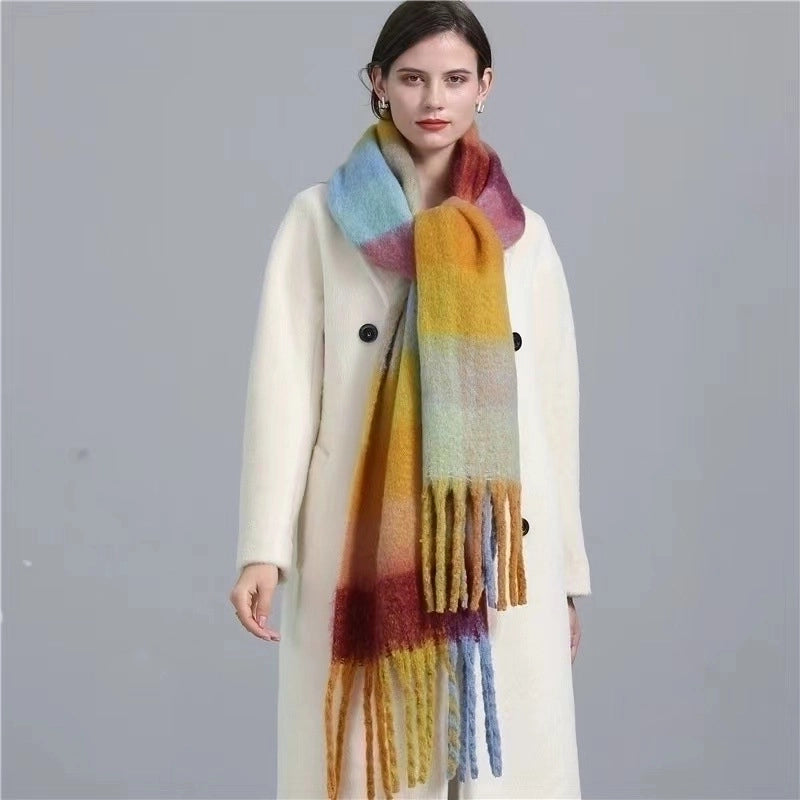 Versatile Student Shawl Warm Scarf Simple Versatile Men's And Women's Autumn And Winter High-end Sense Plaid Scarf