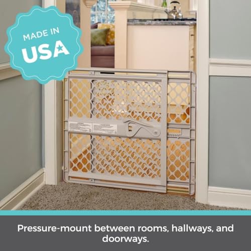 Toddleroo by North States Supergate Ergo Child Gate. Baby Gate for Stairs and Doorways. Includes Wall Cups. Pressure or Hardware Mount. Made in USA. (26 Tall. Sand)