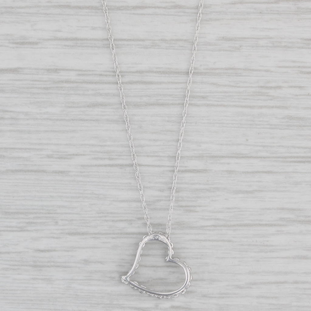 0.11ctw Diamond Floating Heart Pendant Necklace 10k White Gold 20.5 Rope Chain