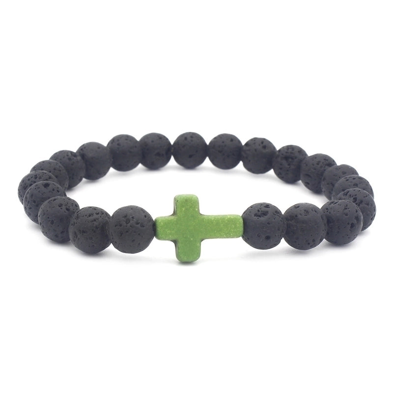 Ethnic Style Cross Natural Stone Elastic String Woven Chain Bracelets In Bulk