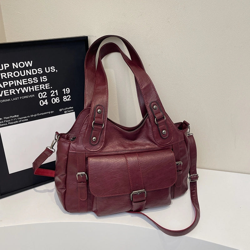 Women's Pu Leather Solid Color Basic Classic Style Streetwear Square Zipper Shoulder Bag