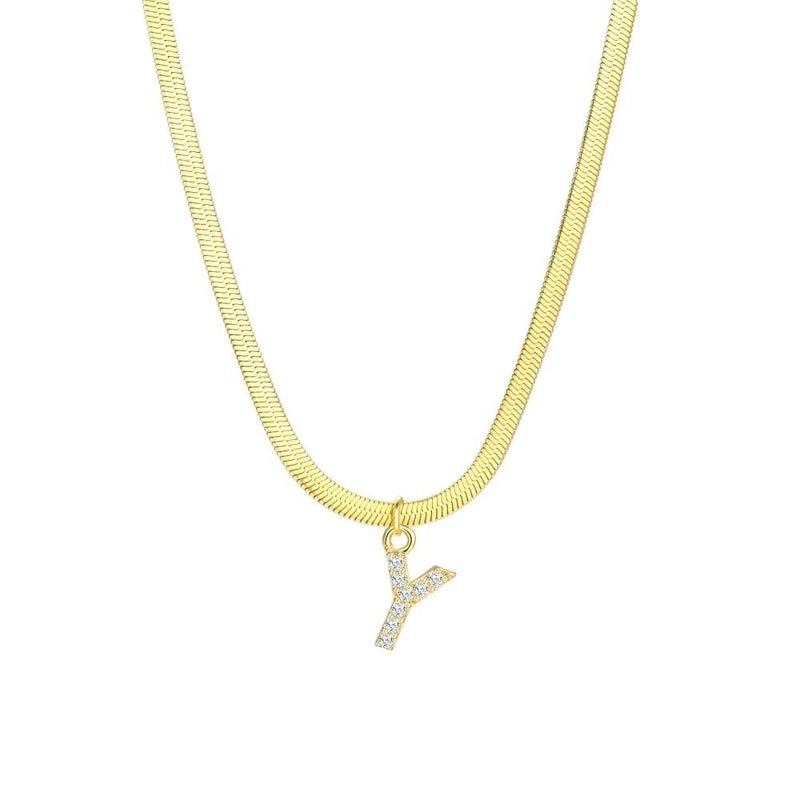 Minimalist Classic Style Letter Copper Inlay Zircon Pendant Necklace