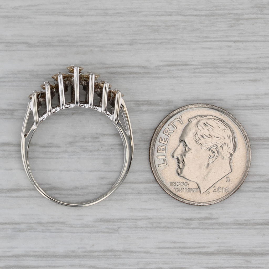 1.06ctw Champagne Diamond Tiered Rooftop Ring 14k White Gold Size 6.25 Stackable