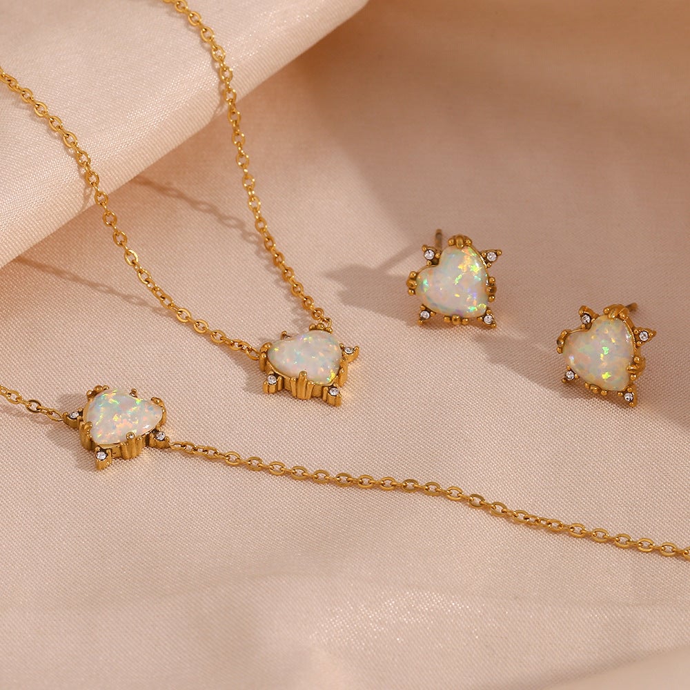 Vintage Fashion Retro Droplet Heart Stainless Steel 18K Gold Plated Jewelry Sets