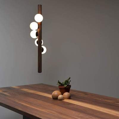 Iver Tu |  Wooden Finish with Glass Pendant Light
