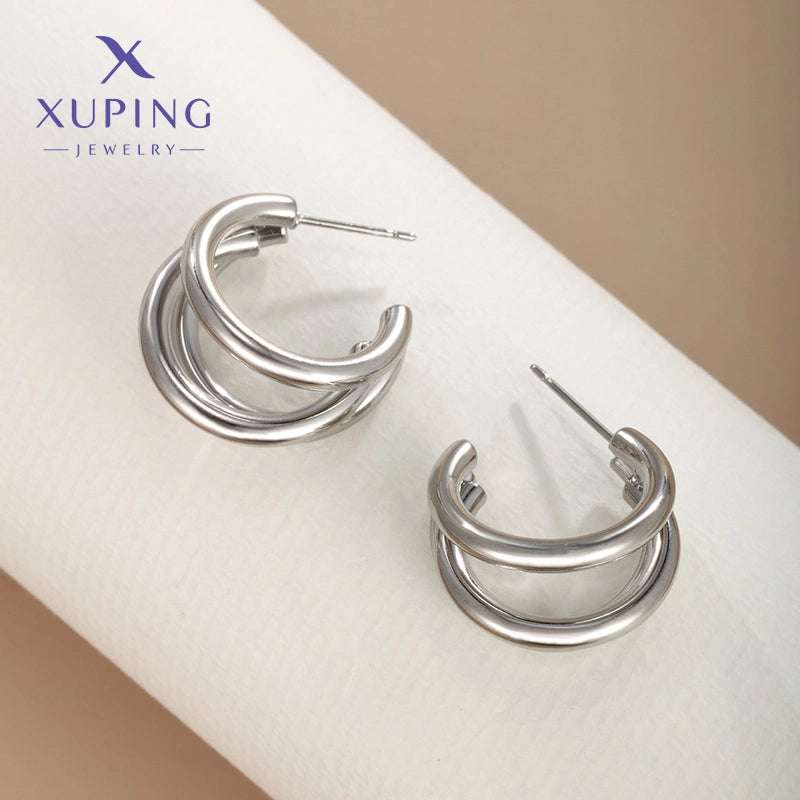 6 Pieces XUPING Minimalist C Shape Plating 304 Stainless Steel 18K Gold Plated Raw Steel Ear Studs