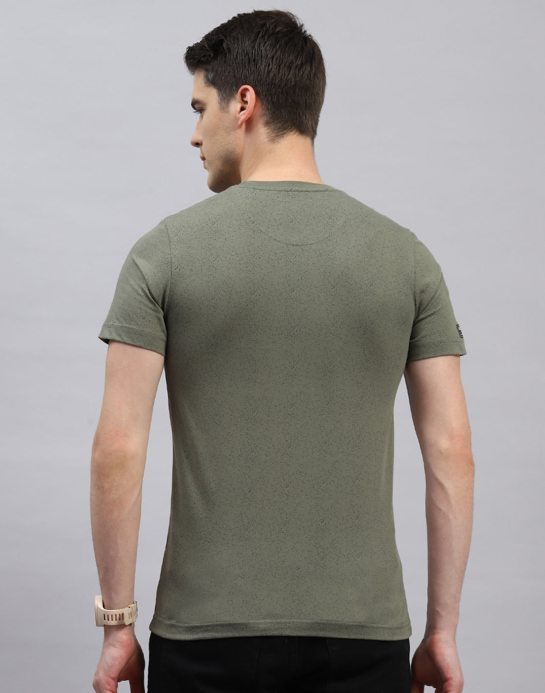 Men Olive Printed Round Neck Half Sleeve T-Shirt