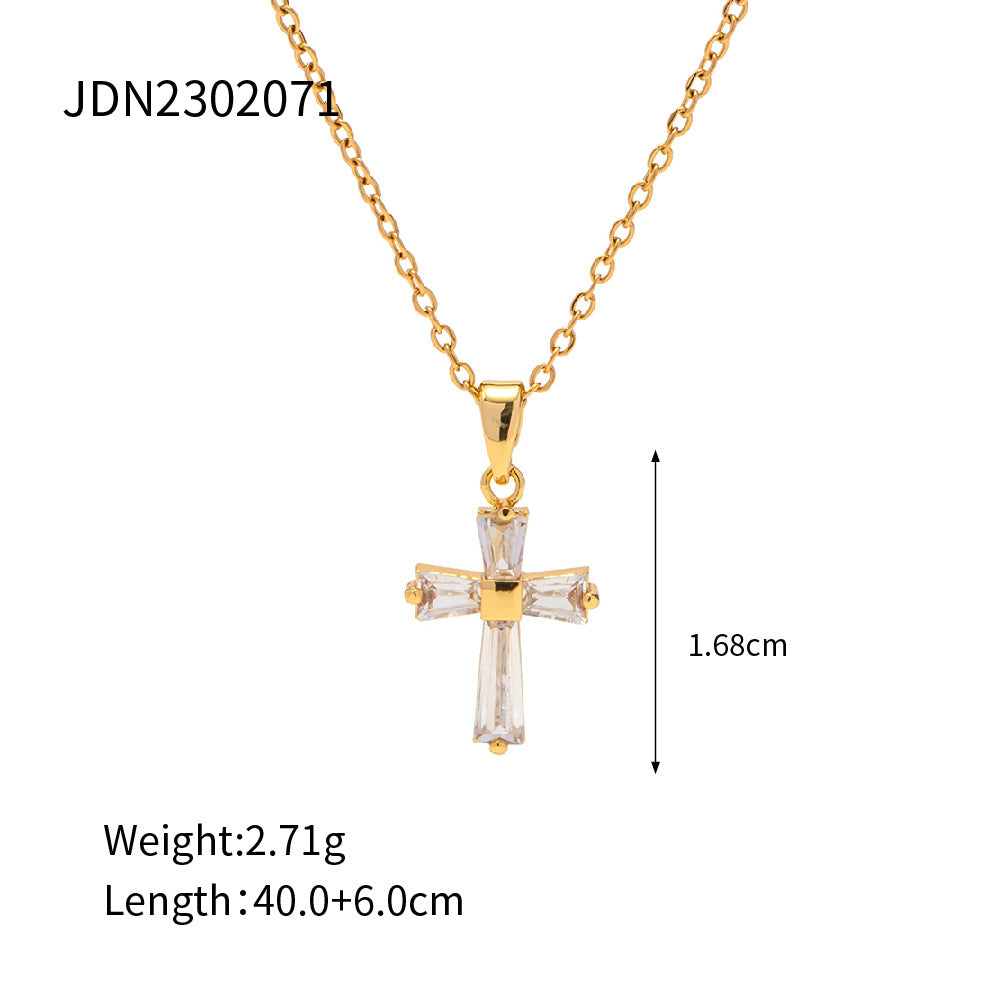 IG Style Cross Geometric Stainless Steel 18K Gold Plated Necklaces