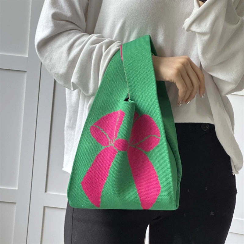 Women's Small Knit Printing Lattice Flower Elegant Classic Style Square Open Handbag