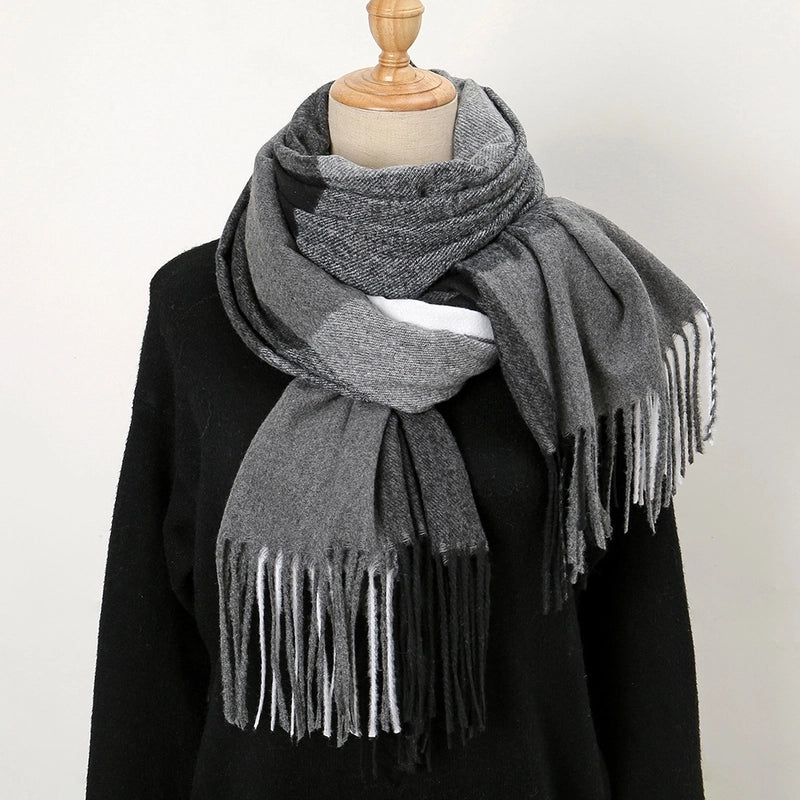 Women's Scarf Winter New Hot Selling Tassel Cashmere Couple Plaid Scarf Bib Shawl