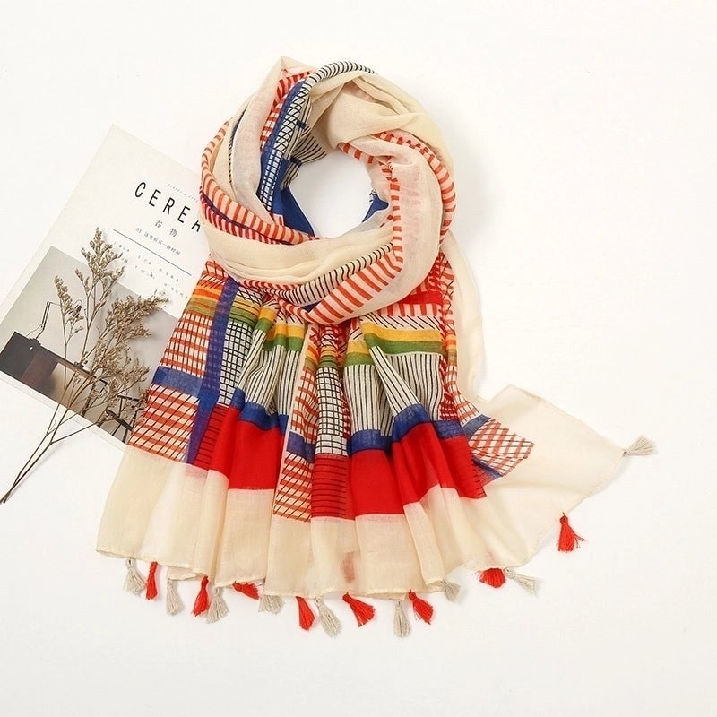 Women'S Bohemian Geometric Cotton And Linen Scarf