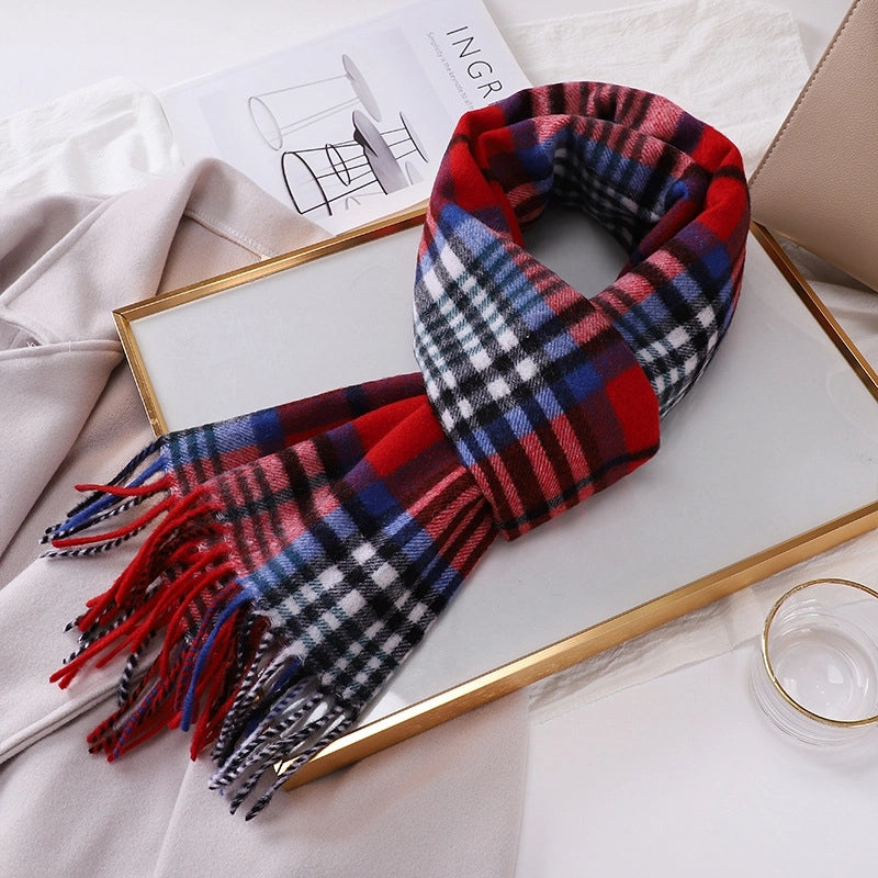 Women's Vintage Style Sweet Minimalist Stripe Plaid Artificial Wool Scarf