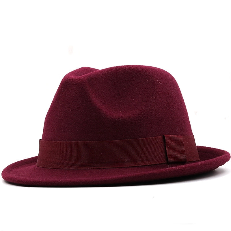 New Brim Hat Woolen Jazz Hat  Top Hat With Hat Band Solid Color Woolen Hat