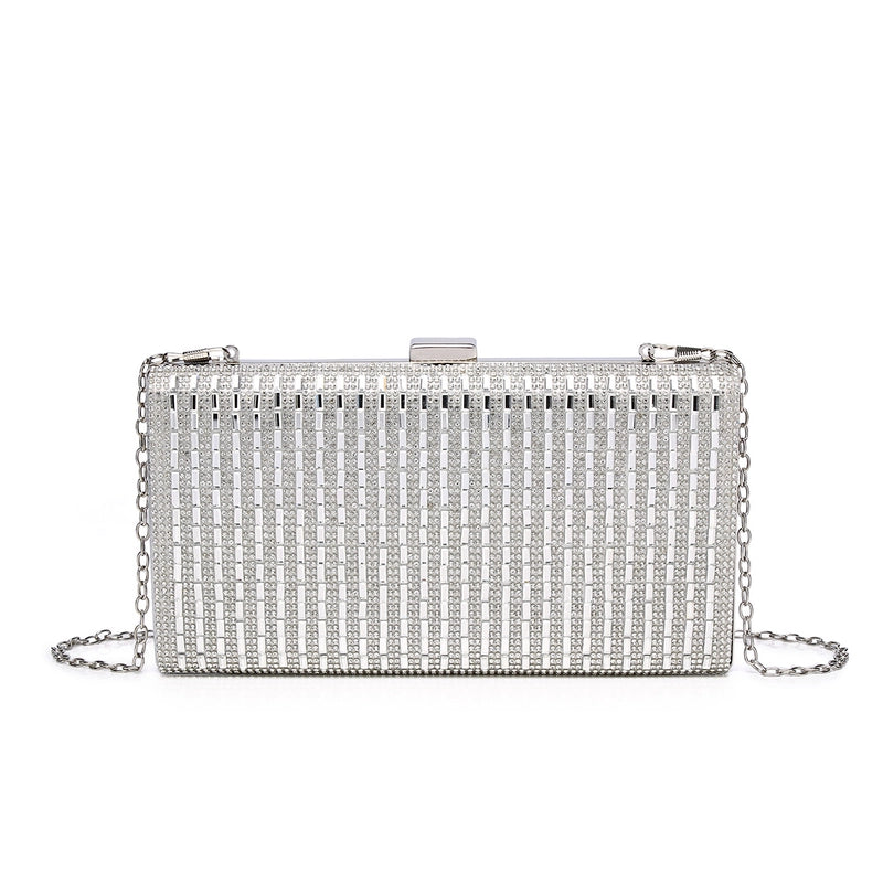 Black Gold Silver Metal Stripe Rhinestone Square Evening Bags