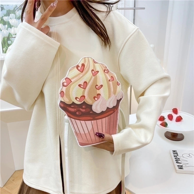 Women's Small Pu Leather Heart Shape Cake Bow Knot Cute Zipper Circle Bag