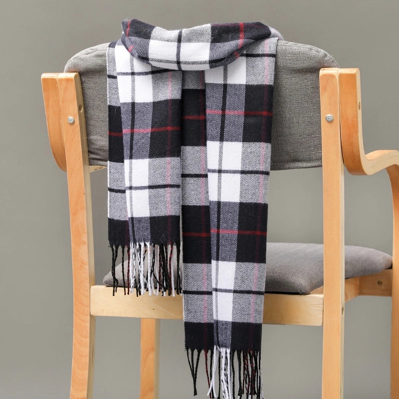 Autumn And Winter Men's Plaid Scarf British Plaid Cashmere Tassel Couple Parent-child Men's Scarf