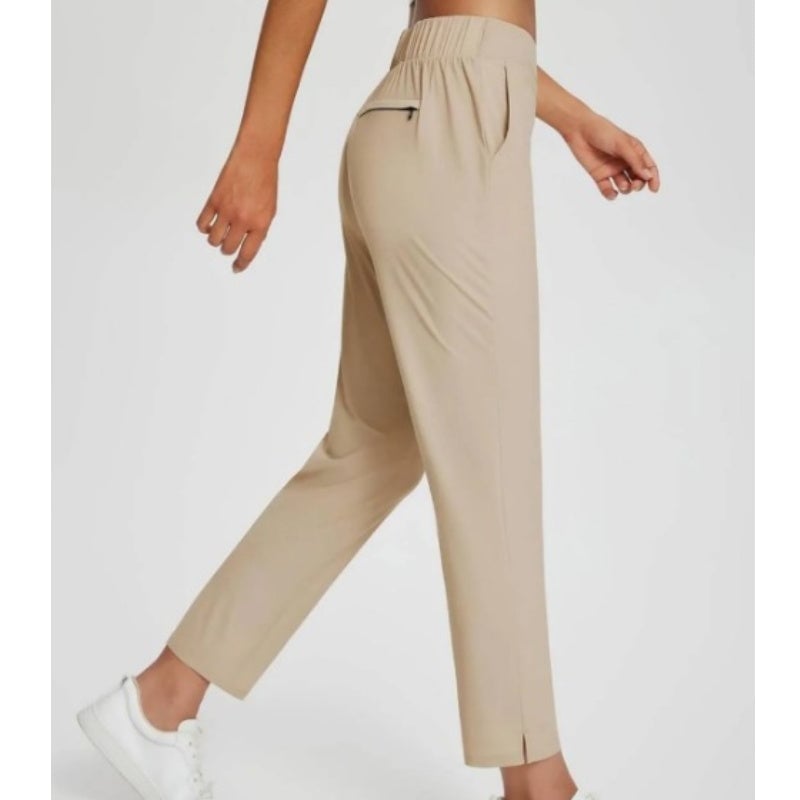 🍃Women's Elastic High-Waist Pants - Secure Pockets, Slim Fit, UK Sizes