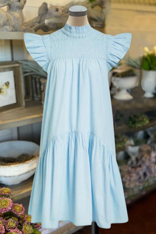 Elegant Solid Color Ruffle Sleeve Midi Dress