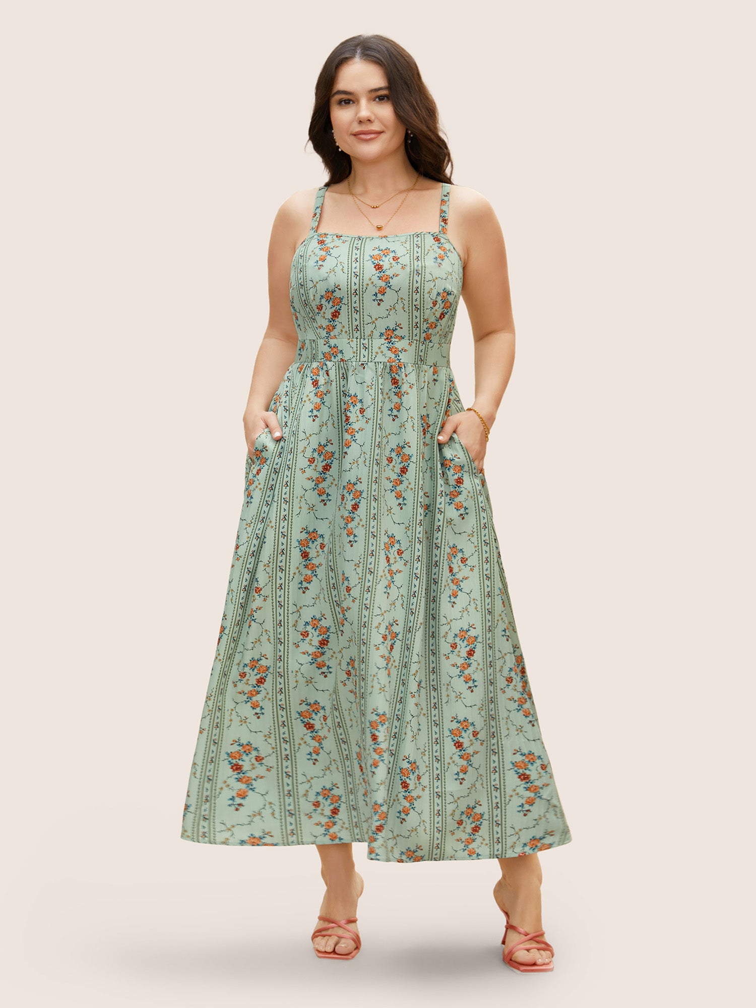 Boho Print Square Neck Maxi Cami Dress