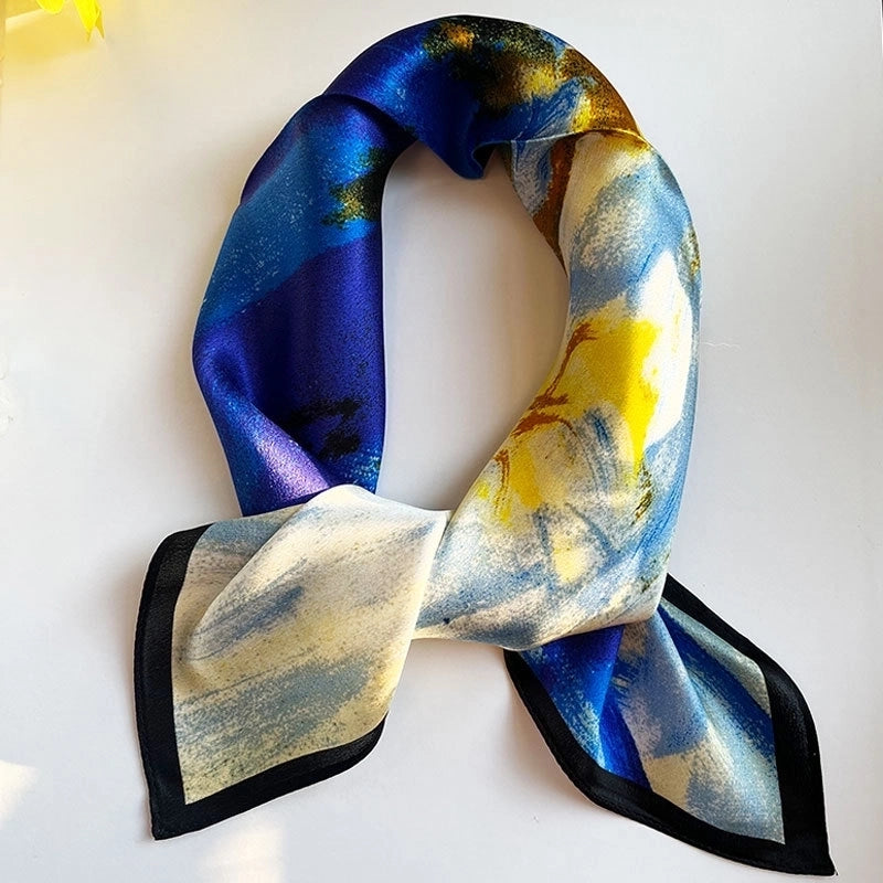 Women's Elegant Color Block Silk Printing Silk Scarf