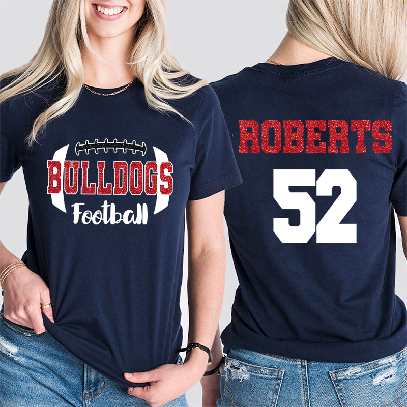 Personalized Mascot Name And Number Football Game Day Teacher Two Sided T-Shirt