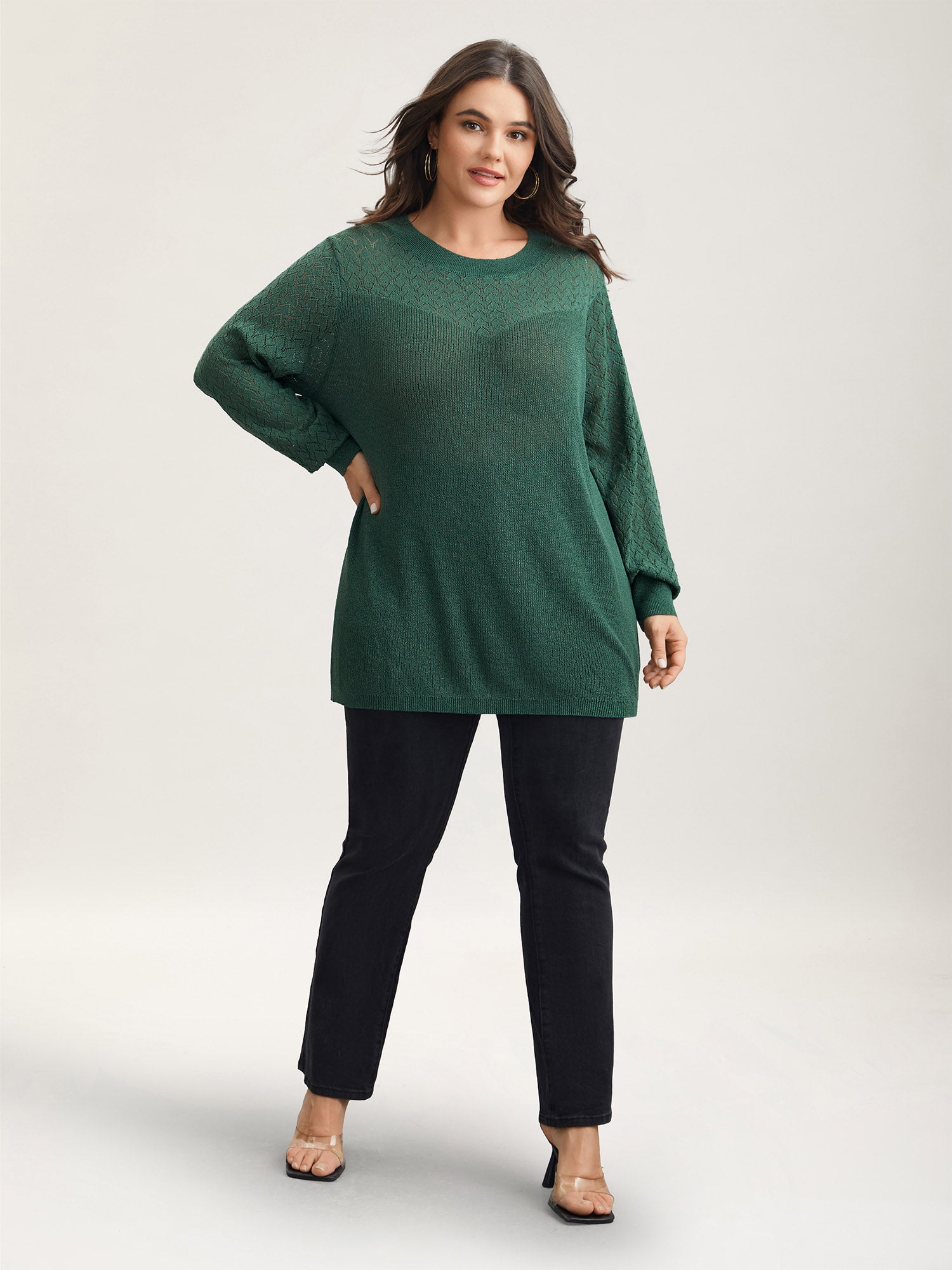 Cut-Out Textured Ribbed Hem Pullover