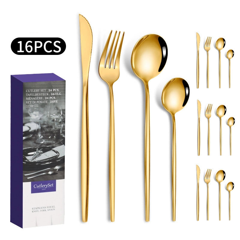 1010 Stainless Steel Tableware 24-piece Golden Steak Knife. Fork And Spoon Gift Box Western Tableware Suit