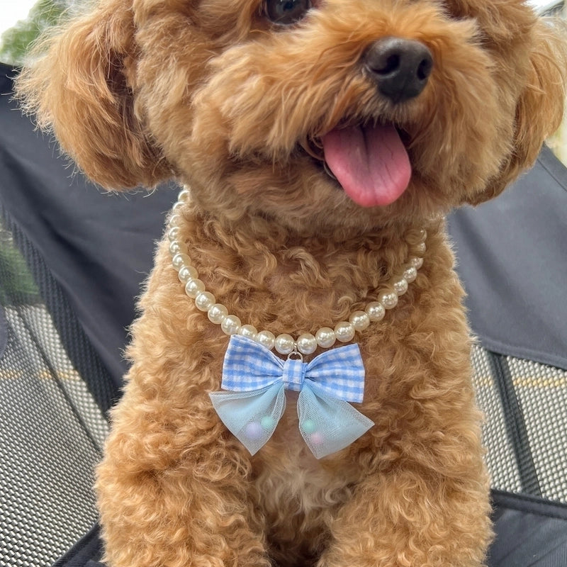 Cute Minimalist Plastic Bow Knot Beaded Pet Collar