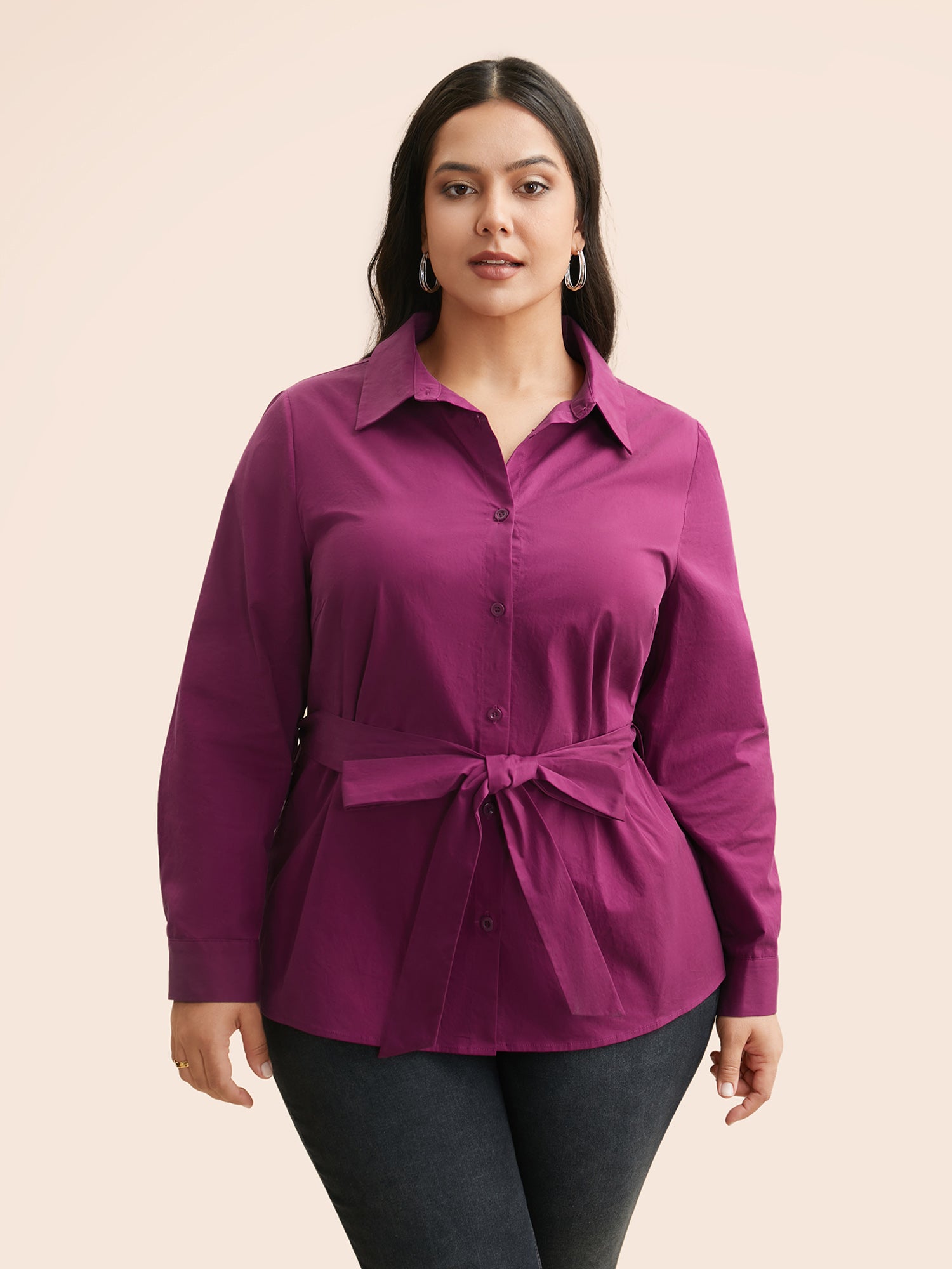 Solid Shirt Collar Tie Knot Shirt