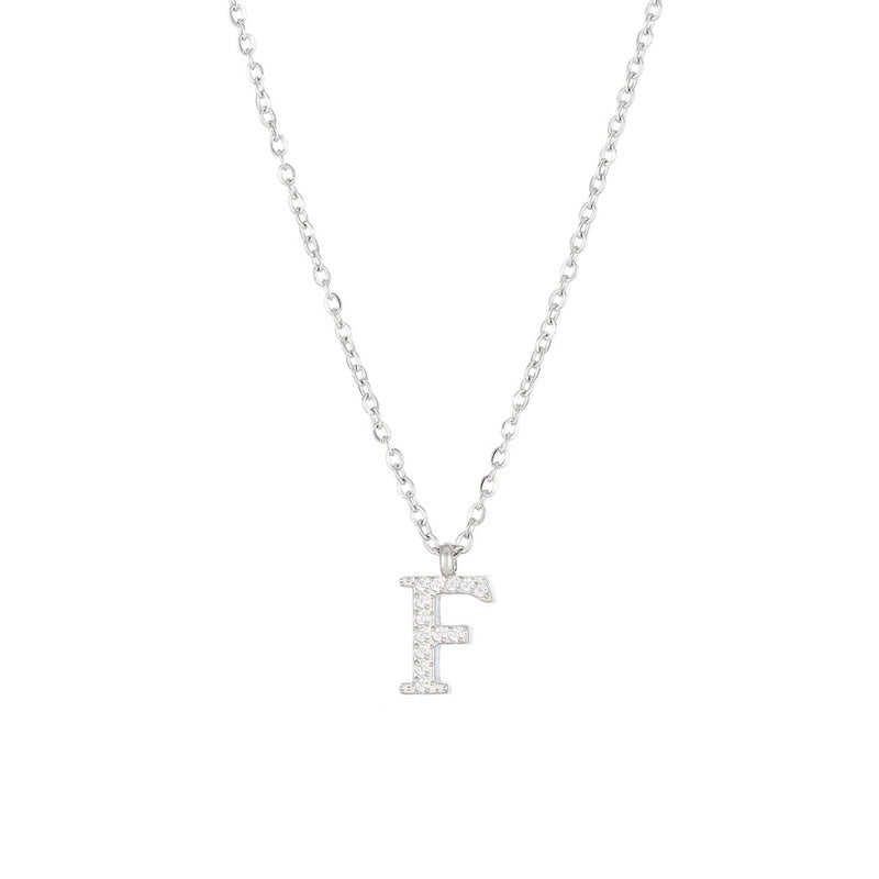 Minimalist Letter 304 Stainless Steel Zircon 16K Gold Plated White Gold Plated Plating Inlay Pendant Necklace