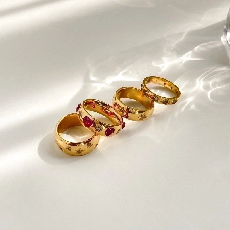 Minimalist Heart Shape Titanium Steel Inlay Zircon Rings