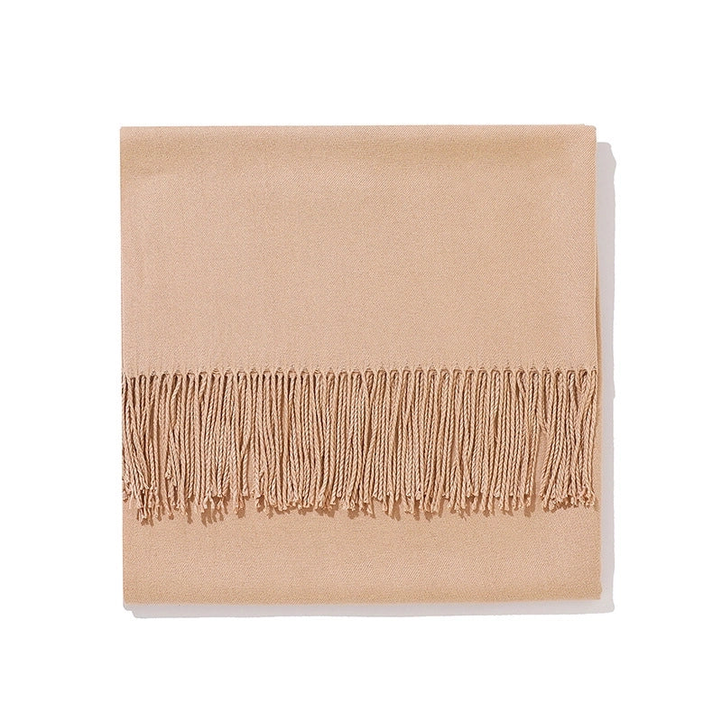 250g Autumn And Winter New Warm Thick Cashmere Texture Solid Color Couples Long Scarf Air Conditioning Tassel Shawl