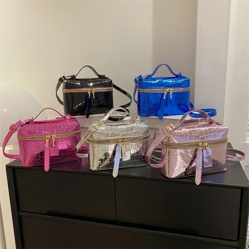 Women's Medium All Seasons Pu Leather Solid Color Streetwear Square Zipper Shoulder Bag Handbag Bucket Bag